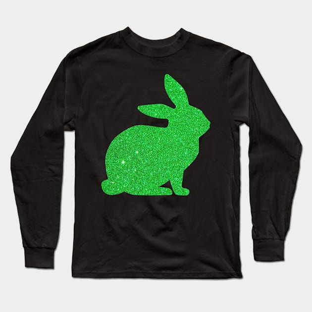 Bright Green Faux Glitter Easter Bunny Long Sleeve T-Shirt by Felicity-K